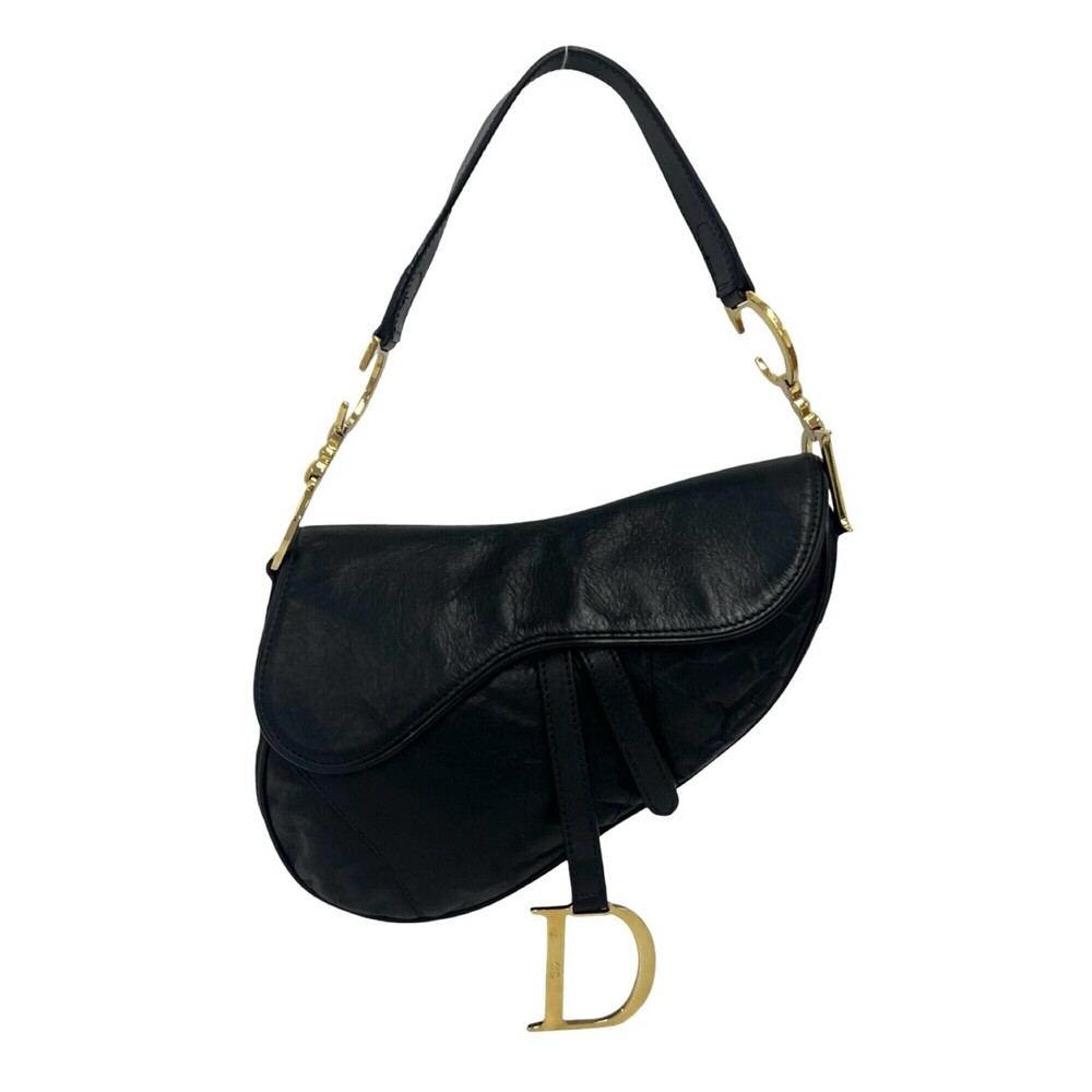 Christian Dior Saddle Logo Leather Semi-One Shoulder Bag, Black, 36738